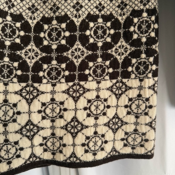 100% Wool Open Front Cardigan Brown Cream Geometric Scandi Pattern Medium - Picture 6 of 8